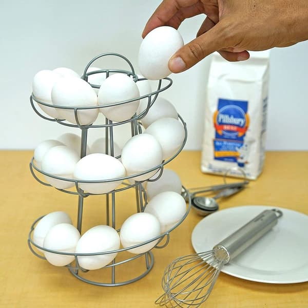 Eggdispenser, spiralformet eggspiraldesign, eggstativ oppbevarer sølv KLB