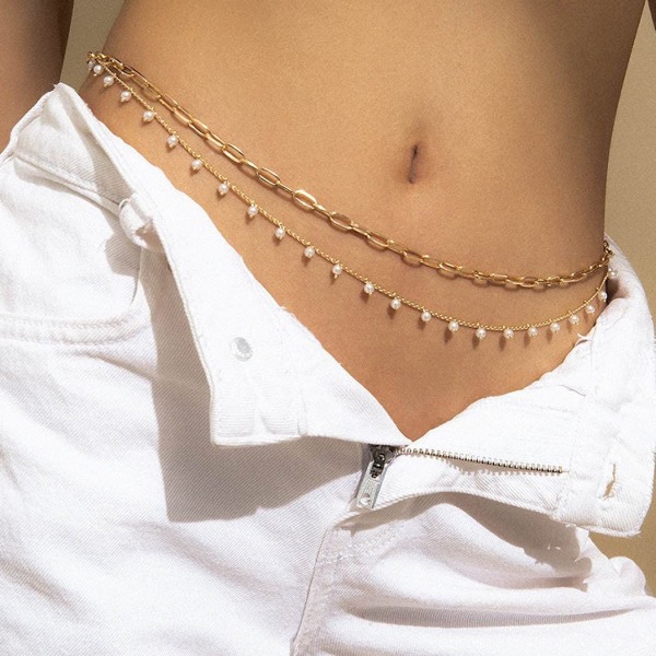 Pearl Layered Belly Body Chain Gold Body Chains Tupsu vyötäröketju Beach Bikini Vartalokorut Asusteet naisille ja tytöille