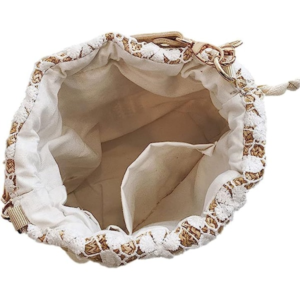 Halm Väska Crossbody Väska Korg Väska Kvinnor Flickor Dragsko Spets Vävd Handväska Sommar Rotting Strandväska Boho Semester Hink