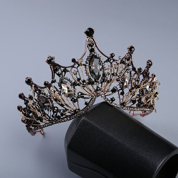Brudkrona, guld diadem, svarta håraccessoarer