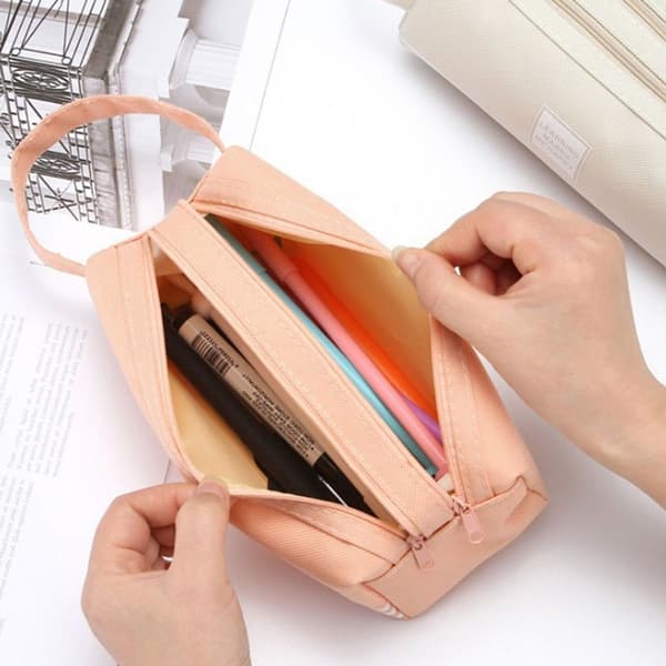 Blyantæske Stor Opbevaringspose Marker Pen Etui Plain Pink KLB
