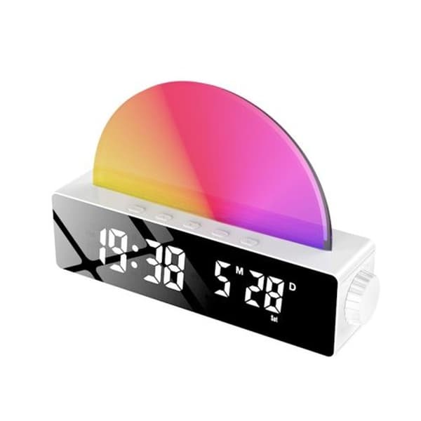 Auringonlaskun valo, LED-diginäyttö, elektroninen kello, USB-liitäntä, pöytäkello