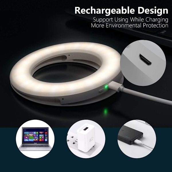 Selfie lys til mobiltelefon, 20 LED ringlys, fjernbetjening, USB genopladelig KLB