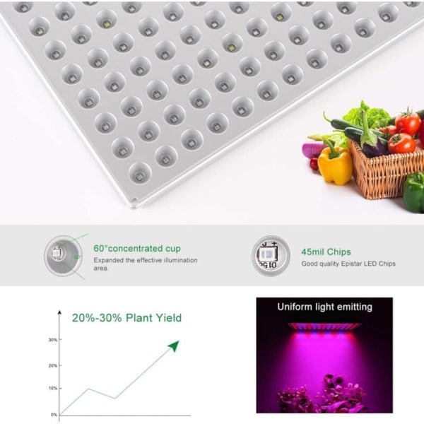 45W LED Hortikulturel Vækst Blomstringslampe, Grolys til Indendørs Plantedyrkning Hydroponisk Vækst Plantelampe Spirebelysning med Krog KLB