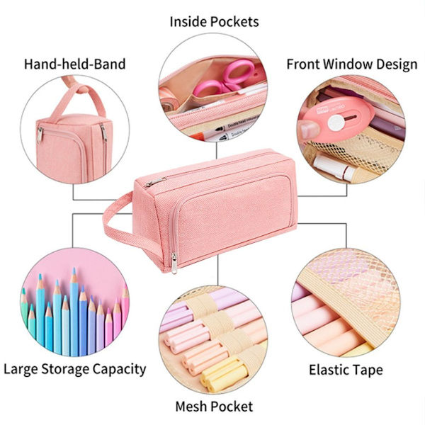 Pencil Case Stor Kapacitet Pencil Case Marker Pen Case Pink KLB