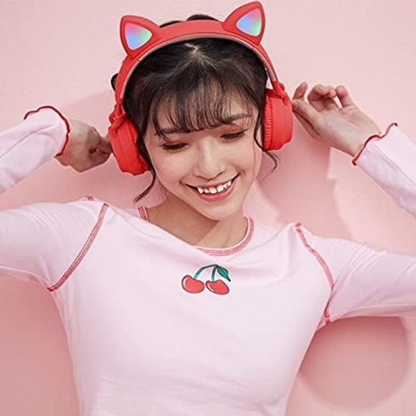 Bluetooth-hodetelefoner Cat Ears LED-lys Trådløs sammenleggbar Grå Rosa