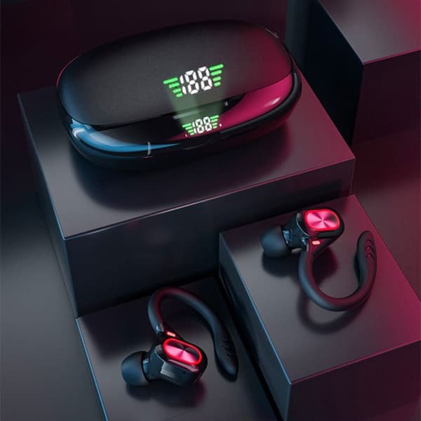 Bluetooth-hovedtelefoner i øret, trådløse Bluetooth 5-hovedtelefoner, LED-display,