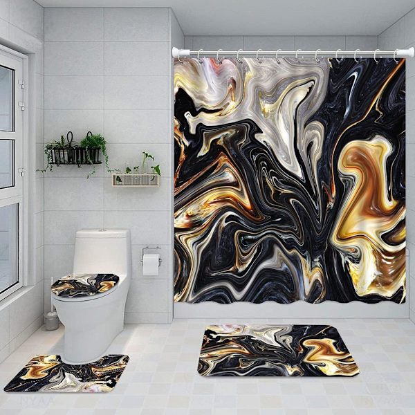 Pieces Ink Marble Texture Bruseforhængssæt med skridsikker tæppe, KLB