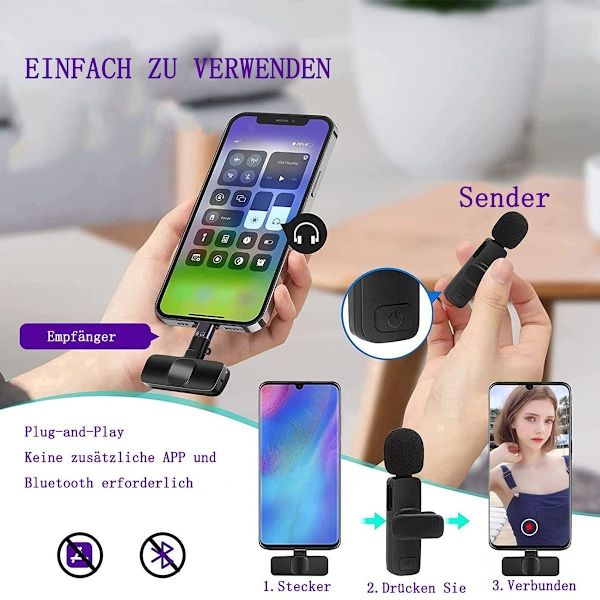 Mikrofoni, Lavalier-mikrofoni älypuhelimeen, Mini-mikrofoni Plug & Play,