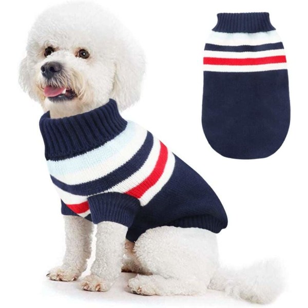 Lille Hundefrakke, Strikket Hundefrakke Julehundetrøje til små og mellemstore hunde Blå
