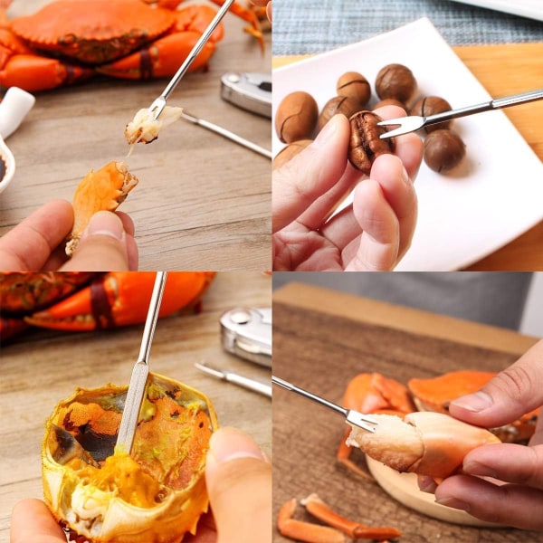 Pakke med 12 Seafood Cracker Rustfrit stål Skaldyr Krabbe gafler og køkken