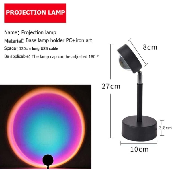 LED solnedgangs projektionslampe, 180 graders rotation regnbue solnedgangslampe, USB romantisk stemningslys til soveværelse stue fest A)