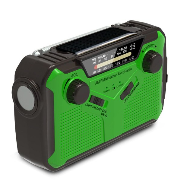 Solardriven radio, AM/FM bärbar vevradio, nödradio för camping KLB