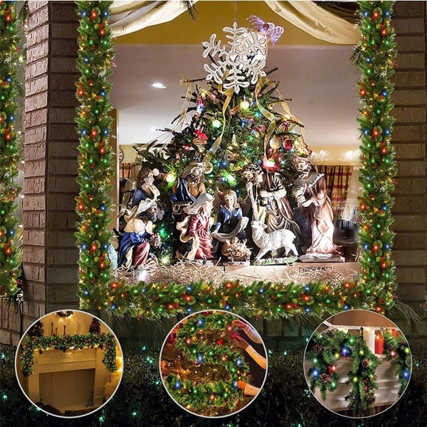Julekrans med 50 farvede lys 9ft kunstig julekrans kunstig