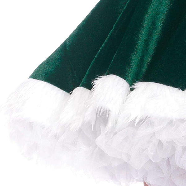 Fru Claus fløjlshætte-kjole julekostume med grøn KLB