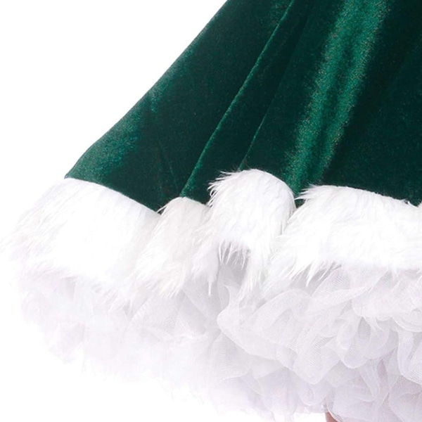 Fru Julenissen Fløyel Hette Kjole Julekostyme med Grønn KLB