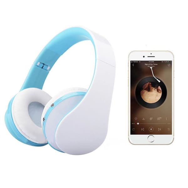 Bluetooth trådløse hovedtelefoner, over-ear headset med lyseblå