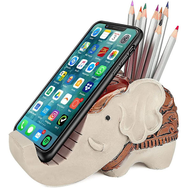 Penholder med mobiltelefonholder, multifunktionel, brun