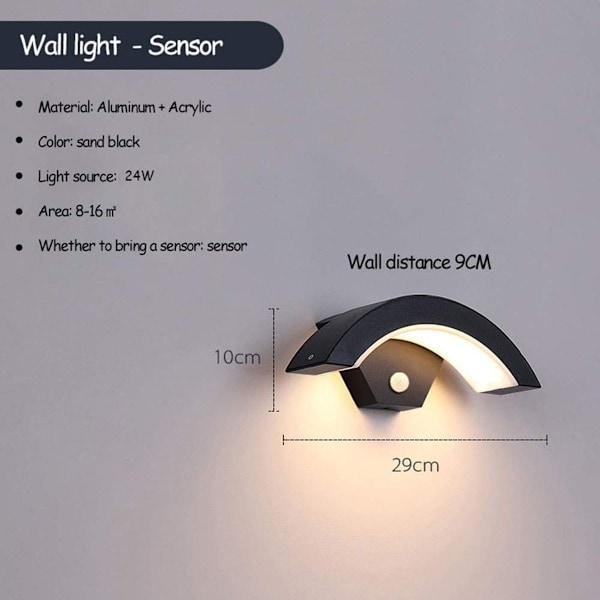 Antrasiitinharmaa 12W, ympäristöystävällinen LED-ulkoseinävalaisin, vedenpitävä, puutarhavalaisin, luova
