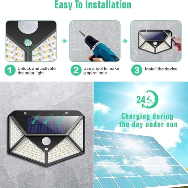Udendørs solcellelys, kraftig version, 4-pak, 100 LED, 1200 mAh