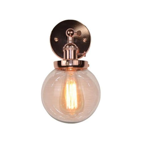 Moderne runde vegglamper i klart glass, rosegull