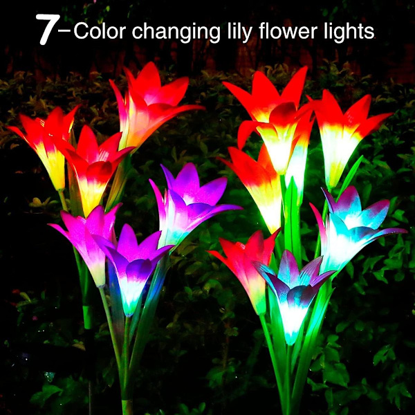 Pakke med 4 Lily Solar Lights, Flerfarget Fargeskiftende Lys, Vanntett KLB