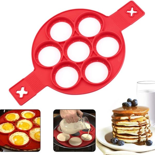 Nonstick silikon eggering pannekakeform, 7 hull kakeform silikon