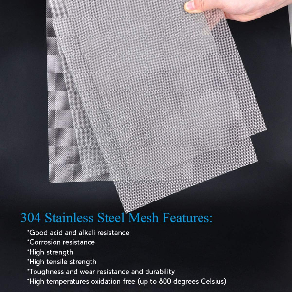 4-pack rostfritt stål vävt trådnät mesh aldrig, mesh 30x21 cm (300x210 mm), värmebeständigt mesh, 1 mm hål 20 mesh