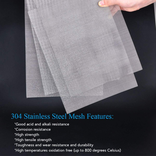 4-pak rustfritt stålvevd trådnett, aldri rust, ventilasjonsnett 30x21cm (300x210mm), varmebestandig skjermnett, 1mm hull 20 mesh