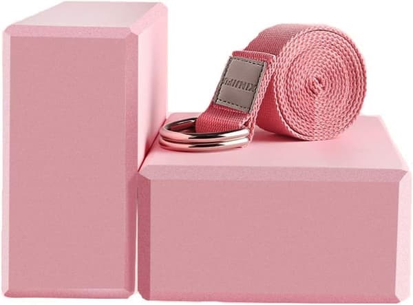 Yogablock Set med 2 - Rosa 2 block + 1 band