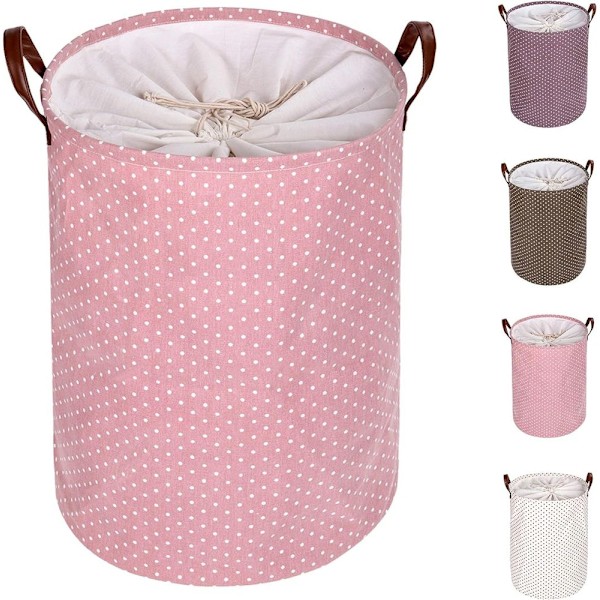 Tjocka hopfällbara runda förvaringskorgar för tvätt, bomull (rosa)