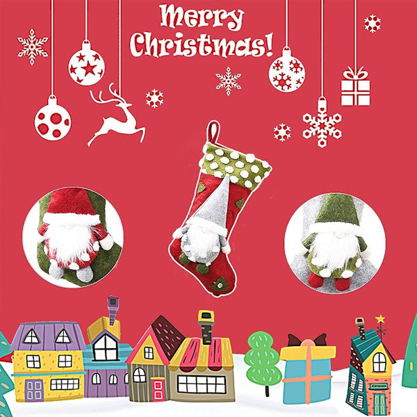 Julstrumpor 2-pack 3D-tomtar Jultomte Röd + Grön KLB