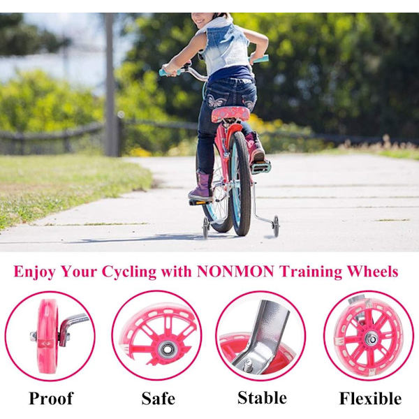 Stödhjul för barncyklar, 12-20 tum, rosa