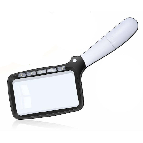 Fällbar läsglas Stor 5 LED-lupp med ljus 2x Handlupplägen Dimbar KLB