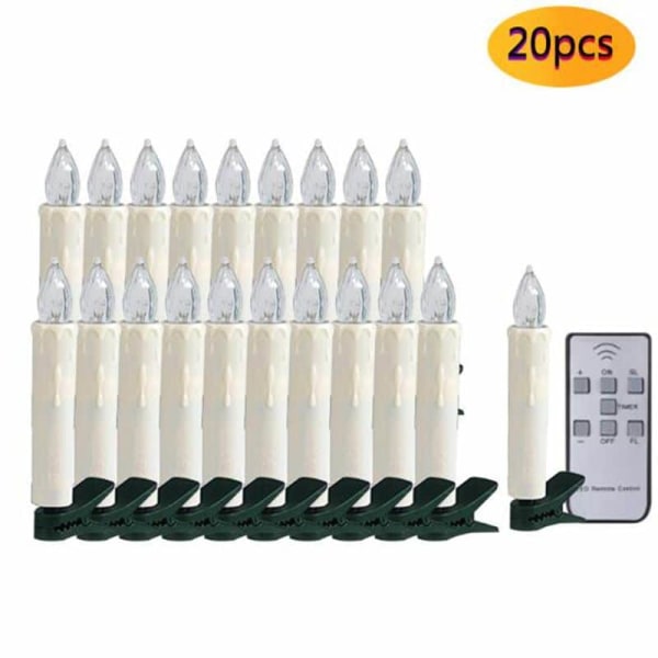 20 LED-lys, fjernkontroll og batterier, dimbare flammefrie lys