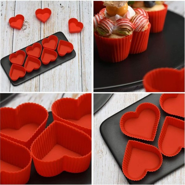 12x muffinsform i silikon med hjerte cupcake bakepanne