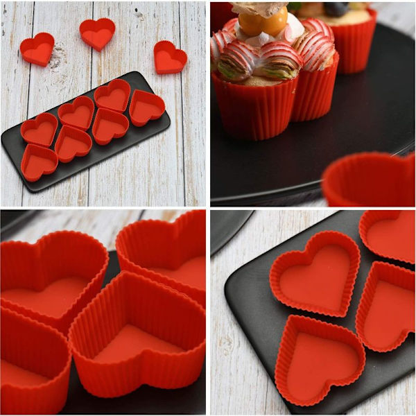 12xSilikon muffinsform med hjärtformad cupcake bakform