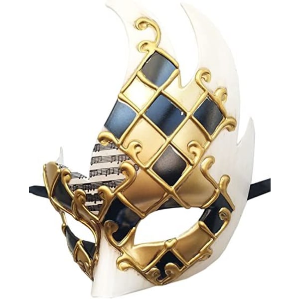 Maskerade maske til mænd (guld/sort), vintage venetiansk plaid Mardi Gras musikalsk festmaske