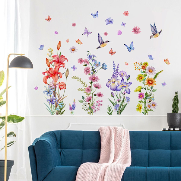 Blomsterfjäril väggdekaler, blommiga väggdekaler, väggdekaler för barn KLB
