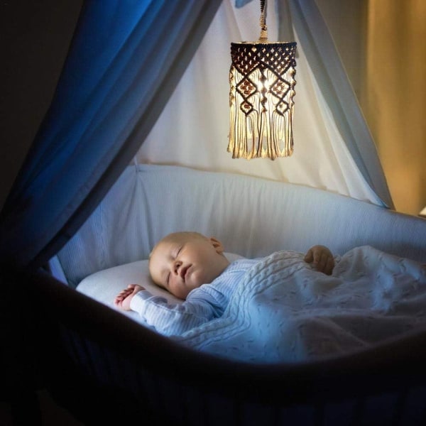 Käsinkudottu lampunvarjostin, riippuvalaisimen lampunvarjostin, boho macrame lampunvarjostin KLB