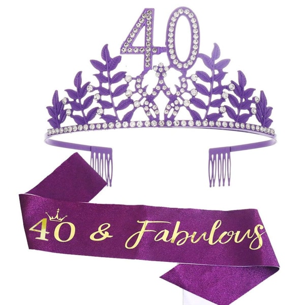 40 års bursdagssash og krone pannebånd for kvinner krone 12 x 6,8 cm KLB
