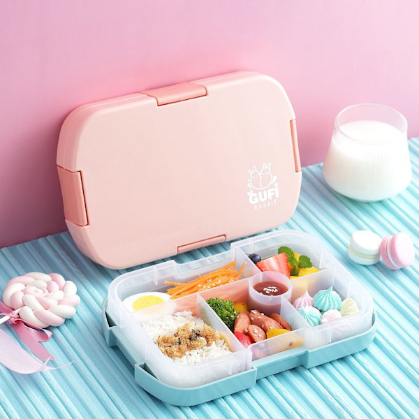 (Pink)Madkasse til børn, Bento-madkasser til madopbevaring med 6 rum til voksne børn, arbejde, skole, mikroovnsikker