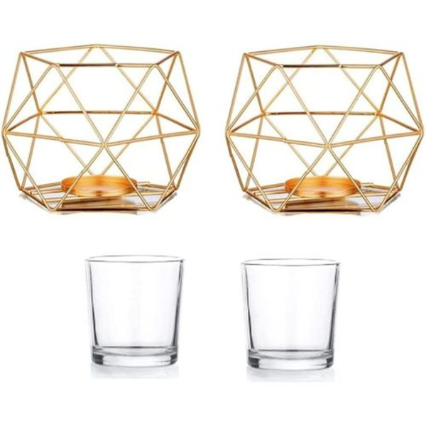 Tealjusstake i metall - set om 2 geometriska tealjus