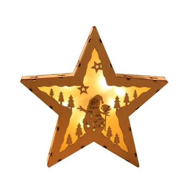 Trä-stjärna med julmotiv 21,5 cm