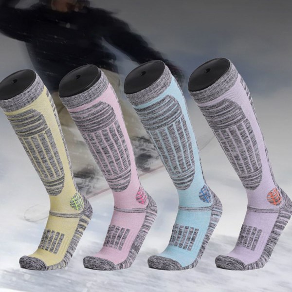 Tjocka varma snö vinter skidstrumpor långa knähöga gula KLB