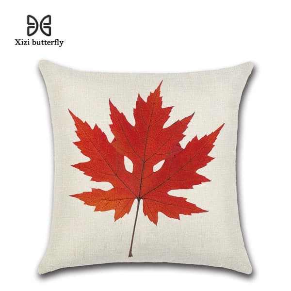 Sett med 4 dekorative putetrekk 45 x 45 cm, høsttema, polyester lin puter