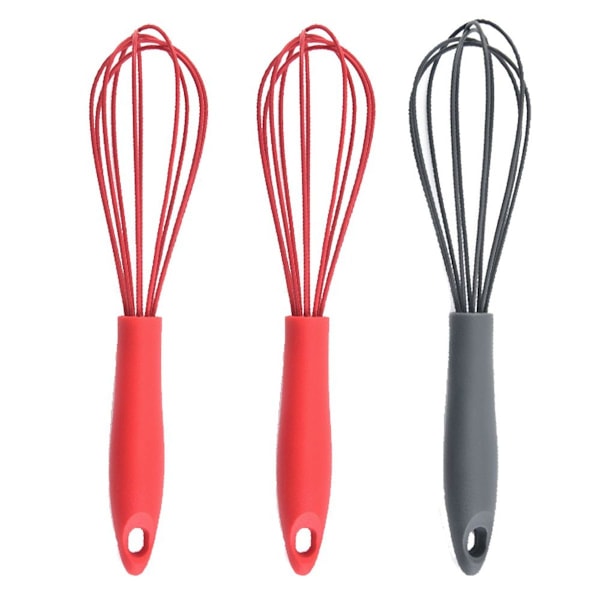 Silikonvisp i rostfritt stål, 3-pack, 2 röda + grå, KLB
