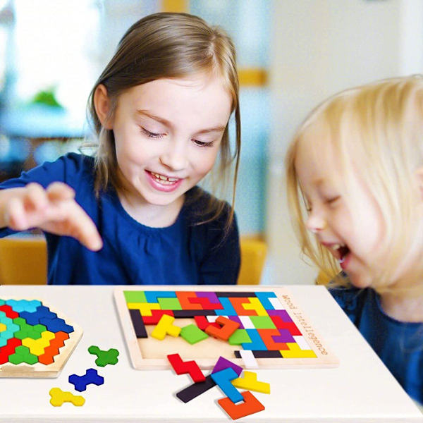 2 stk. Montessori Legetøj Træ Tangram Puslespil Sæt Pædagogisk Legetøj KLB