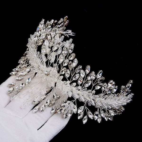 Hårtillbehör med kristallkrona, silver diadem