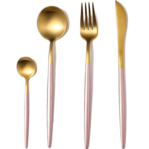 Guld Bestiksæt Mat Bestiksæt 304 Rustfrit Stål Flat Rose Gold